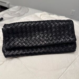 Bottega Veneta Black Woven Leather Clutch / Makeup Bag